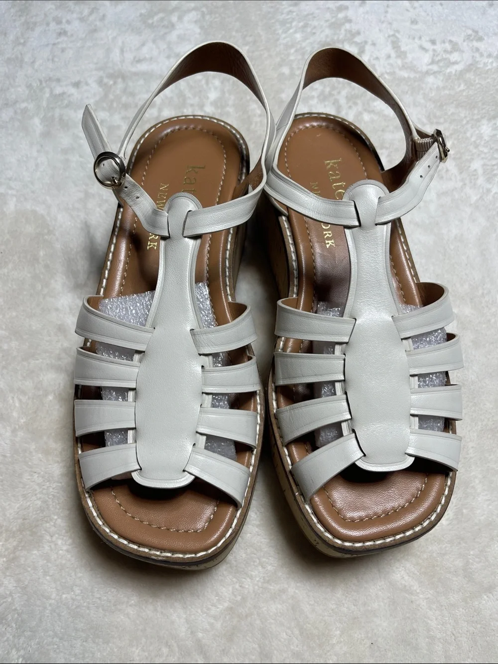 kate spade white leather multi-strap slingback Platform sandals Size 8.5